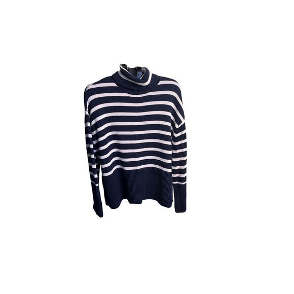 Gap relaxed fit navy white striped turtleneck sweater, size large - Picture 15 of 15
